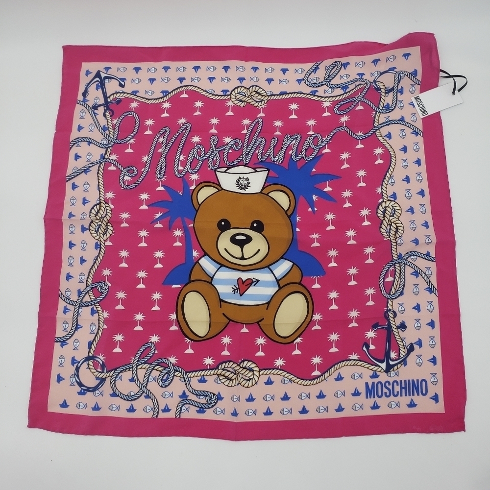100- MOSCHINO TEDDY BEAR 100% SILK SCARF NWT